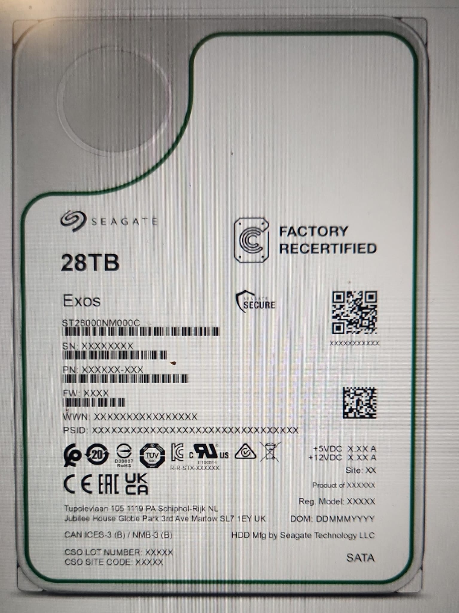 Seagate Exos 28TB Factory Recertified Enterprise HDD