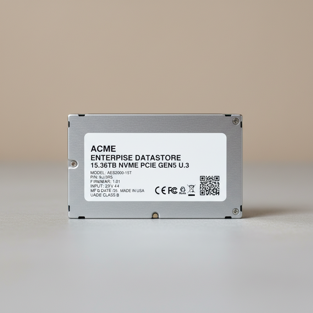 Enterprise solid state drive with technical specifications label visible